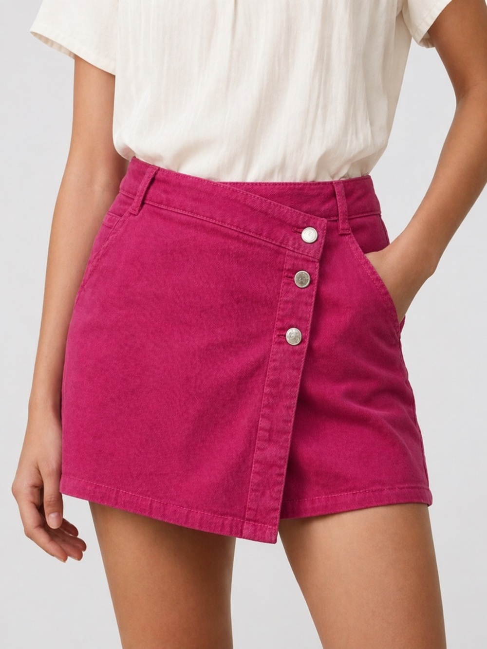 Zara Pink Cotton Wrap Front Skort Skirt Shorts Size M Barbiecore Y2K Asymetrical
